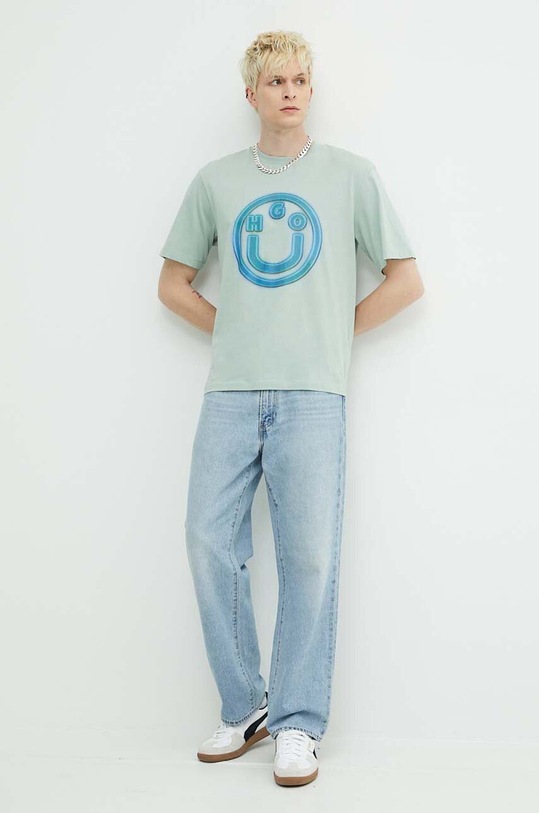 Хлопковая футболка Hugo Blue 50519706 бирюзовый AW24