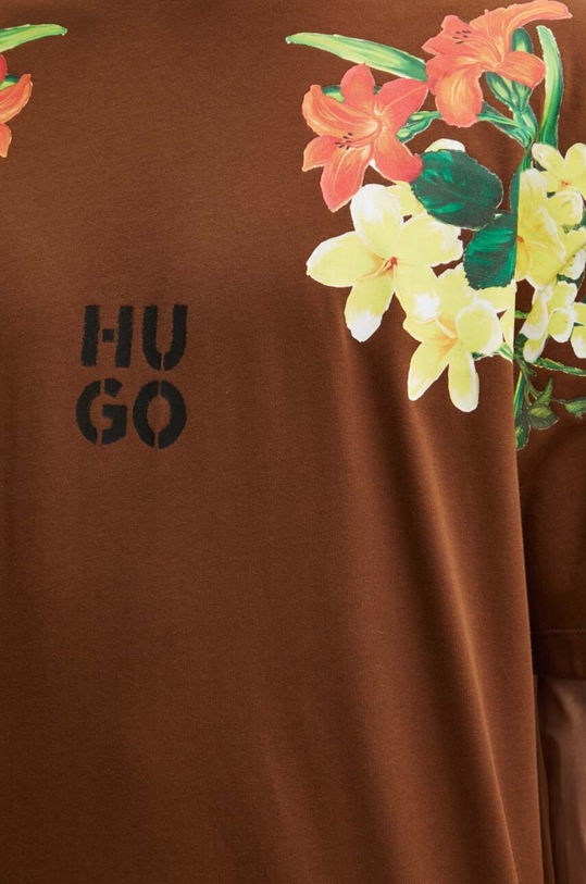 Bavlněné tričko HUGO hnědá 50517425