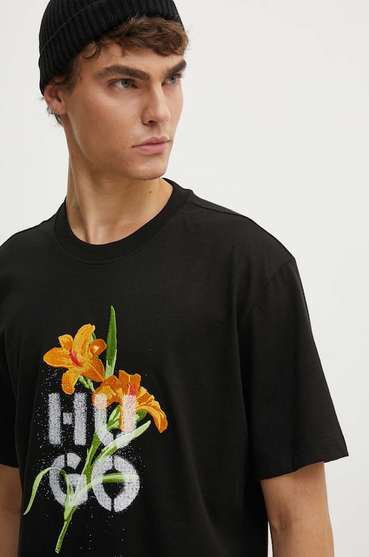 Bavlněné tričko HUGO černá 50517841