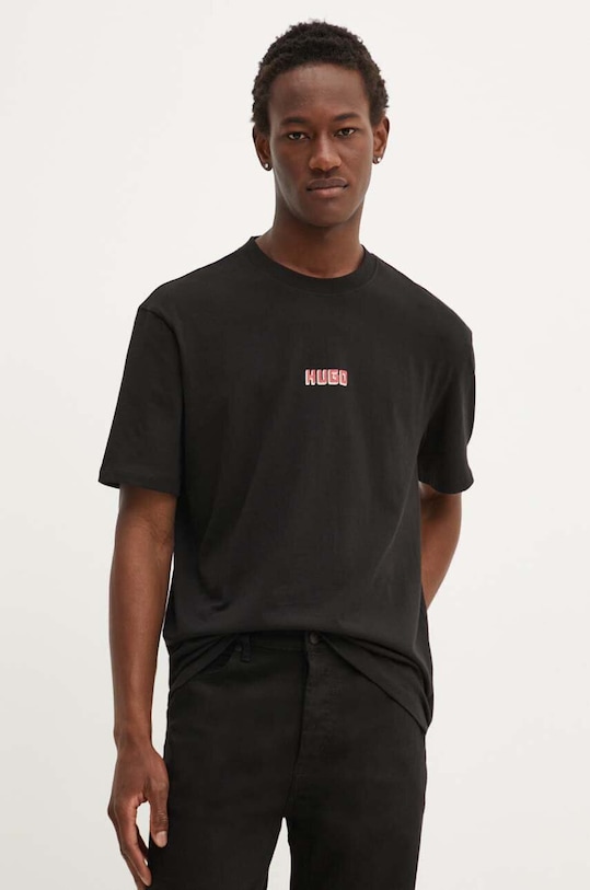 HUGO t-shirt bawełniany nadruk czarny 50519714