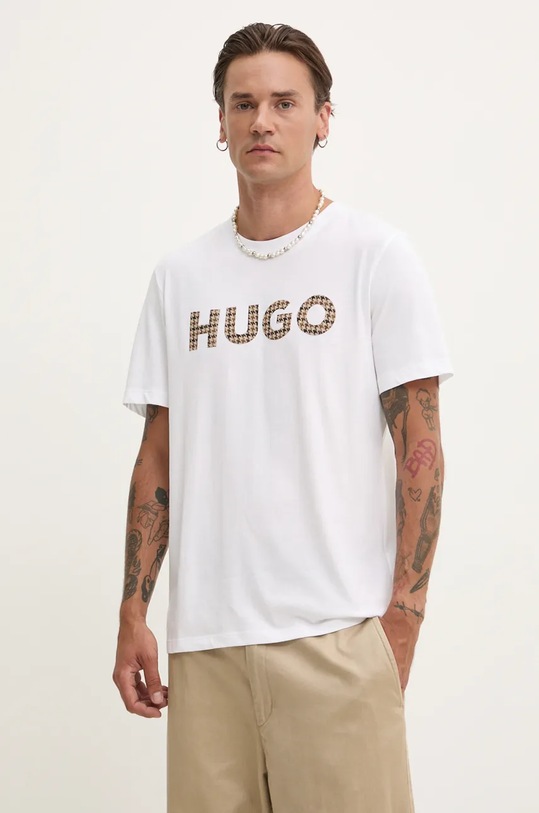 Bavlněné tričko HUGO potisk bílá 50519724