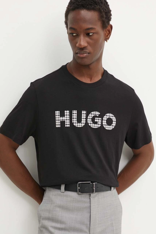 HUGO t-shirt bawełniany nadruk czarny 50519724