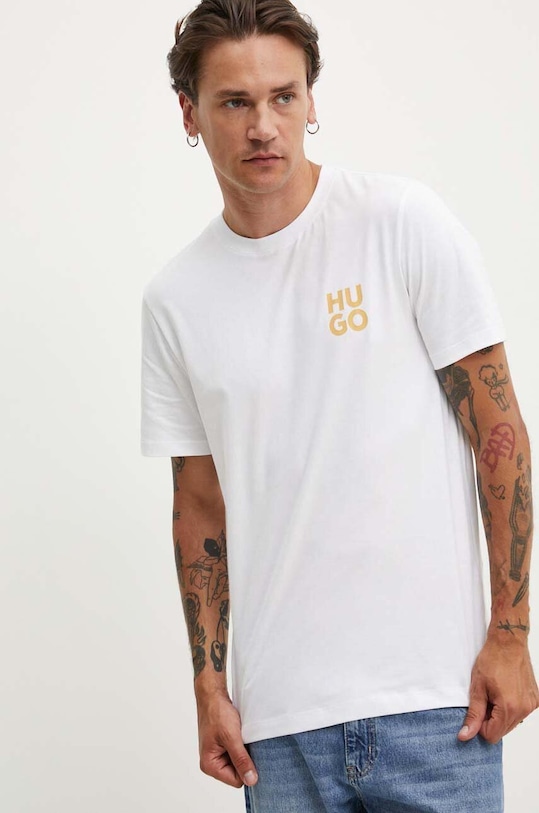 HUGO t-shirt bawełniany nadruk biały 50522434