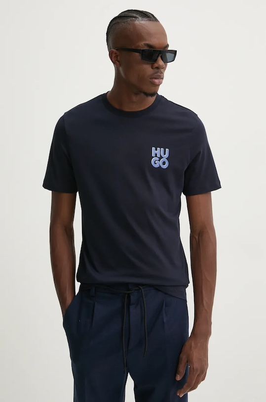 HUGO tricou din bumbac print bleumarin 50522434