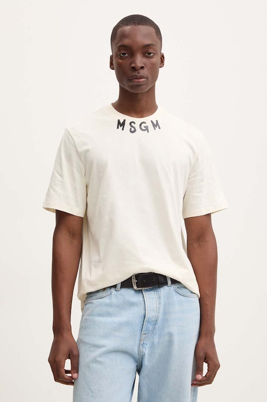 MSGM t-shirt bawełniany nadruk beżowy 3740MM102.247798