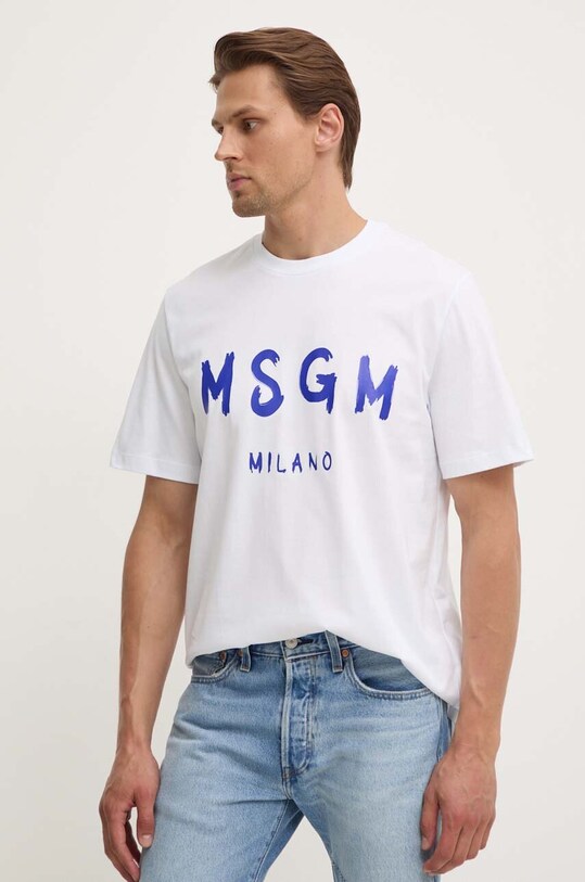 MSGM t-shirt bawełniany nadruk biały 3440MM510.237002