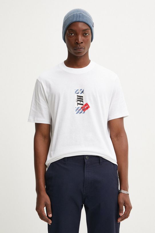 HUGO t-shirt bawełniany nadruk biały 50516738