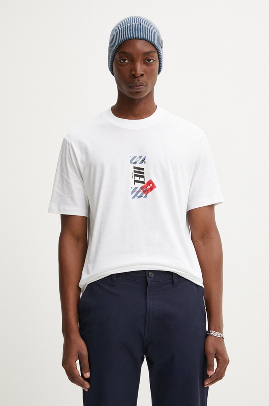 Bavlněné tričko HUGO potisk bílá 50516738