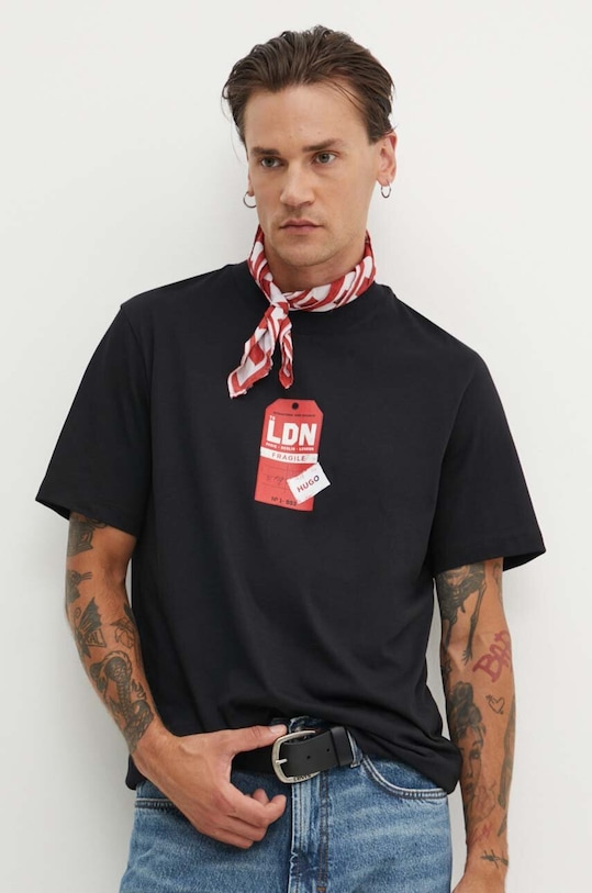 HUGO t-shirt bawełniany nadruk czarny 50516738