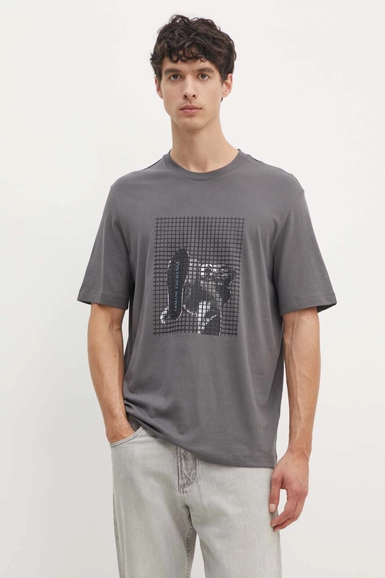 Armani Exchange t-shirt bawełniany nadruk szary 6DZTLD.ZJ9JZ