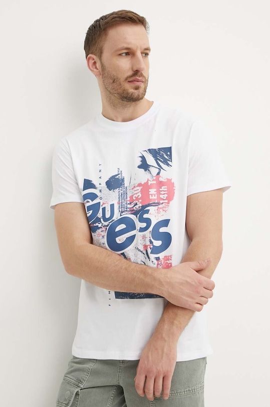Guess t-shirt bawełniany nadruk biały M4YI02.I3Z14
