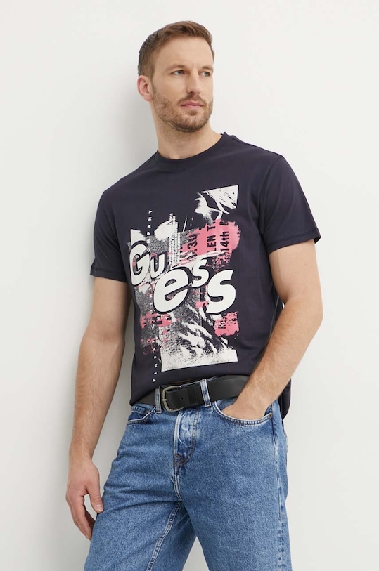 Guess tricou din bumbac print bleumarin M4YI02.I3Z14