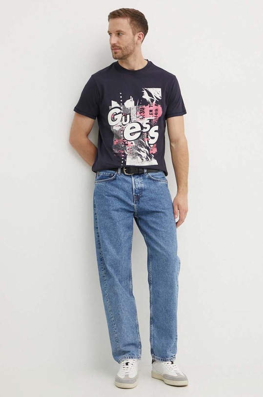 Guess t-shirt bawełniany M4YI02.I3Z14 granatowy AW24