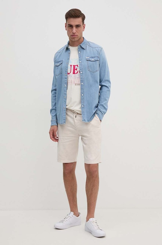 Βαμβακερό μπλουζάκι Guess μπεζ M4YI79.K9RM1