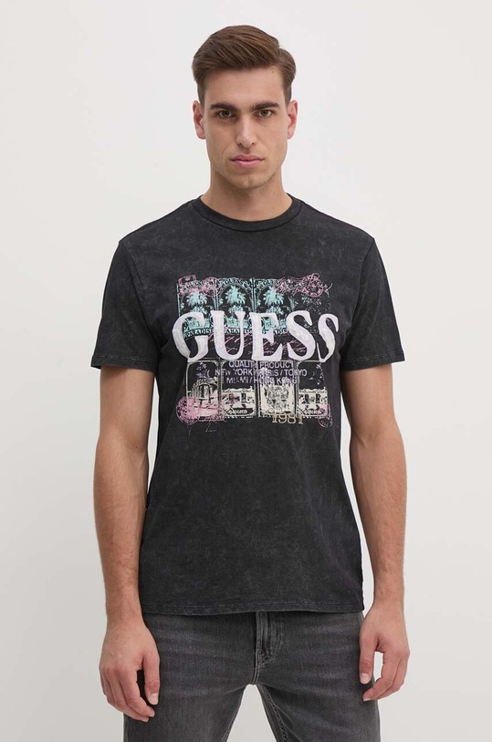Βαμβακερό μπλουζάκι Guess στάμπα μαύρο M4YI79.K9RM1