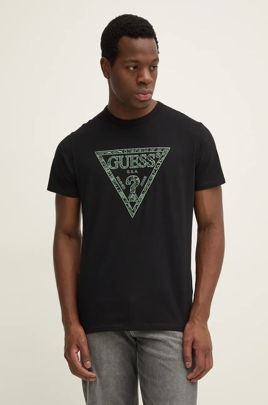 Bavlněné tričko Guess nášivka černá M4YI26.K8FQ4