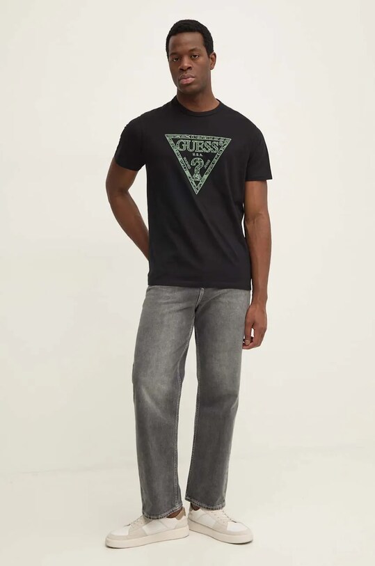 Βαμβακερό μπλουζάκι Guess M4YI26.K8FQ4 μαύρο AW24