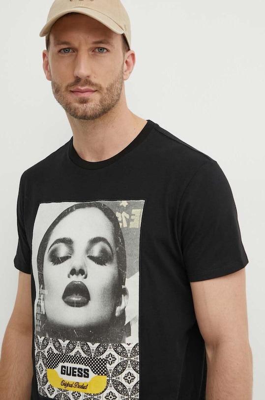 Guess t-shirt bawełniany czarny M4YI90.K9RM1