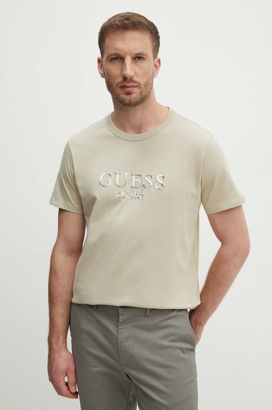 Guess t-shirt bawełniany regular beżowy M4YI17.I3Z14