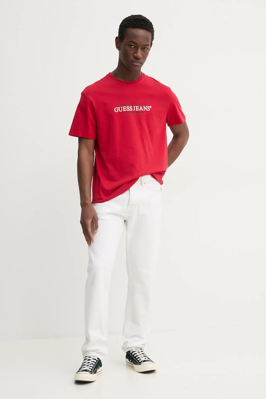 Хлопковая футболка Guess Jeans M4YI42.K8FQ4 красный AW25
