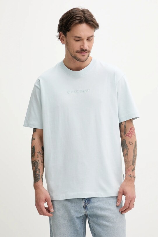 Хлопковая футболка Guess Jeans хлопок голубой M4YI44.K8FQ4