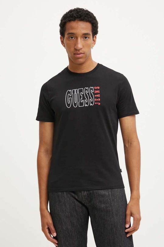 Bavlněné tričko Guess Jeans potisk černá M4YI56.K8HM0