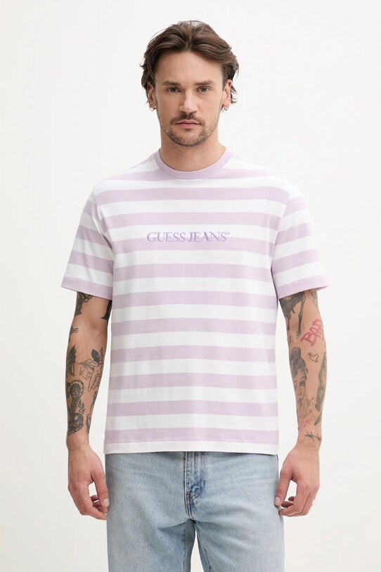 Guess Jeans t-shirt bawełniany fioletowy M4YI84.K9XF1