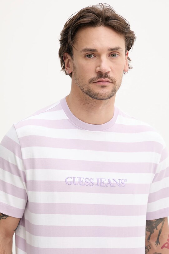 Guess Jeans t-shirt bawełniany fioletowy M4YI84.K9XF1