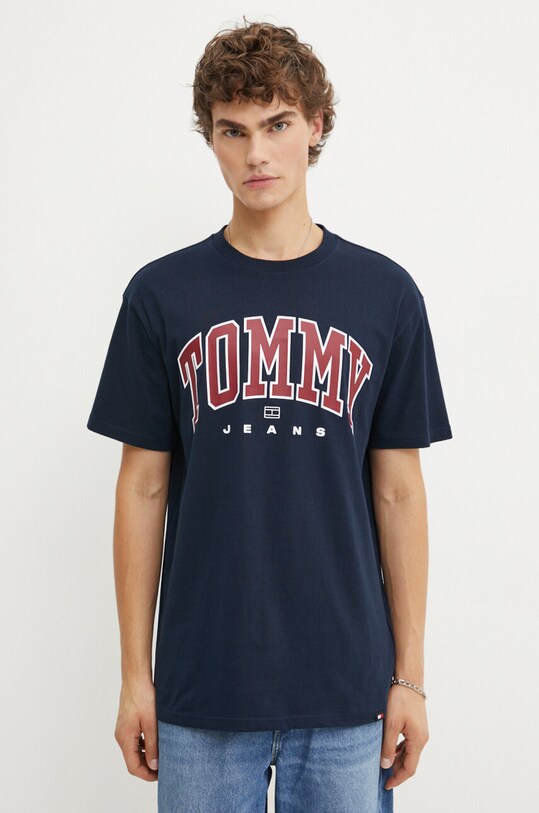 Памучна тениска Tommy Jeans свободна тъмносин DM0DM18537