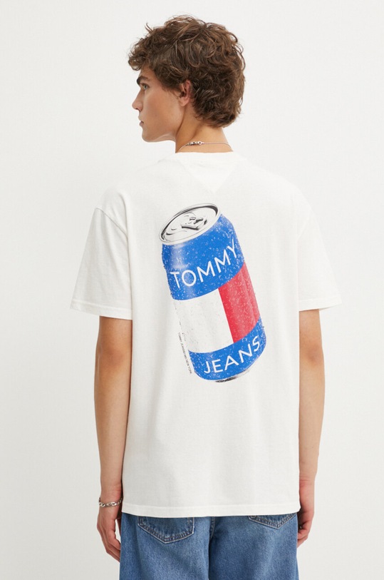Bavlněné tričko Tommy Jeans kulatý béžová DM0DM18548
