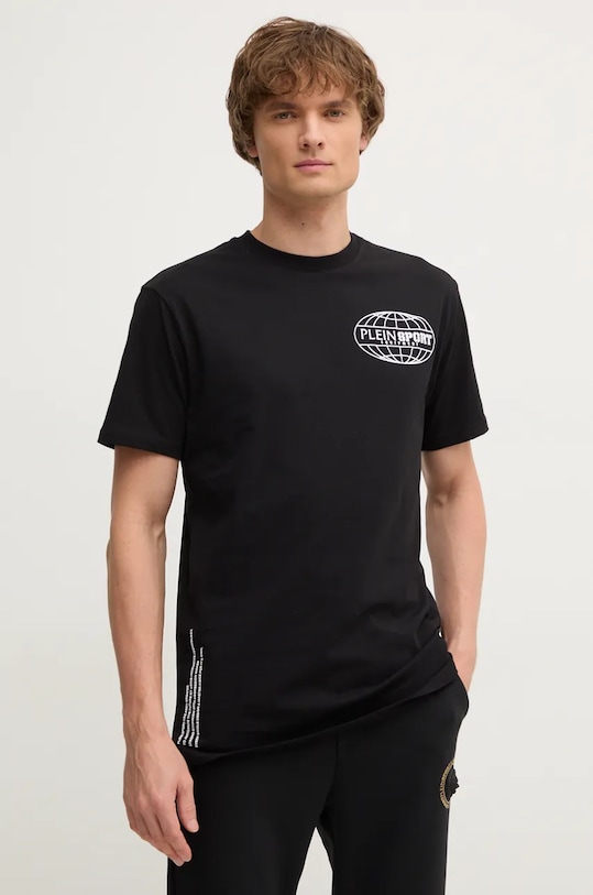 PLEIN SPORT t-shirt bawełniany nadruk czarny AADC.MTK7544.STE003N