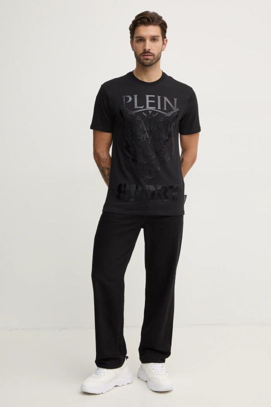 PLEIN SPORT t-shirt bawełniany AADC.MTK7946.STE001N czarny AW24