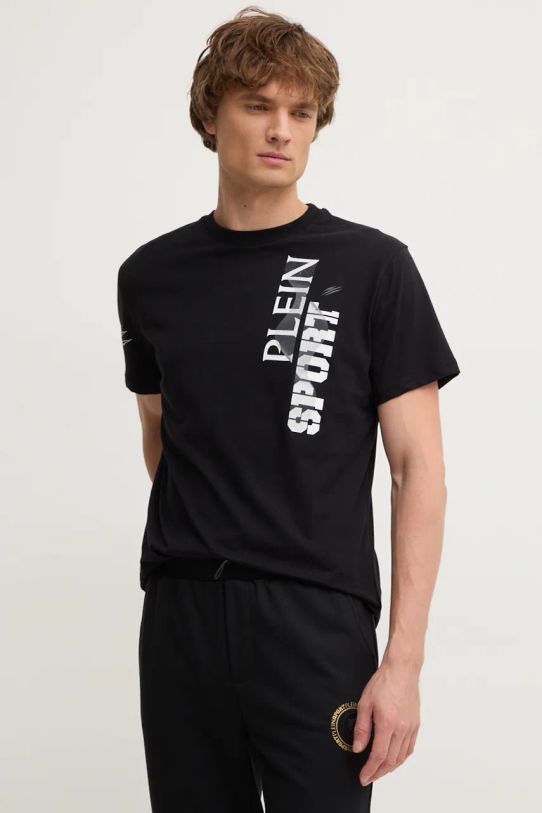 PLEIN SPORT t-shirt bawełniany nadruk czarny AADC.MTK7950.STE001N