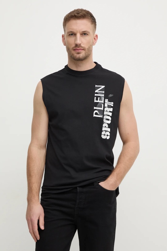 Βαμβακερό μπλουζάκι PLEIN SPORT βαμβάκι μαύρο AADC.MTK7951.STE001N