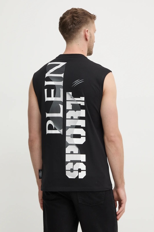 Βαμβακερό μπλουζάκι PLEIN SPORT AADC.MTK7951.STE001N μαύρο AW24