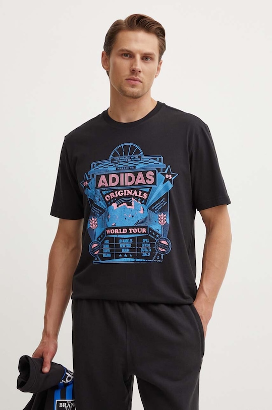 Βαμβακερό μπλουζάκι adidas Originals Street 4 στάμπα μαύρο IZ2585