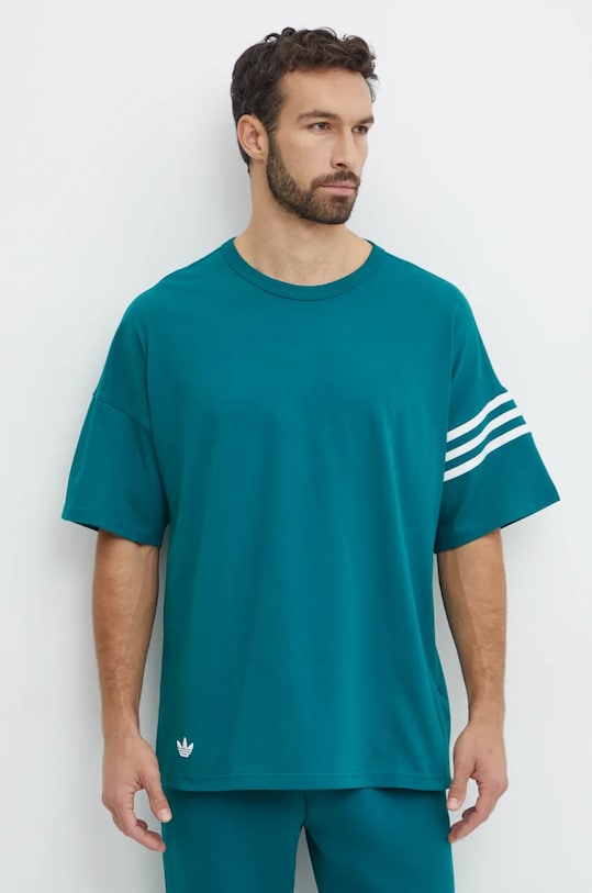Βαμβακερό μπλουζάκι adidas Originals Neuclassics Tee απλικέ τιρκουάζ JF9138