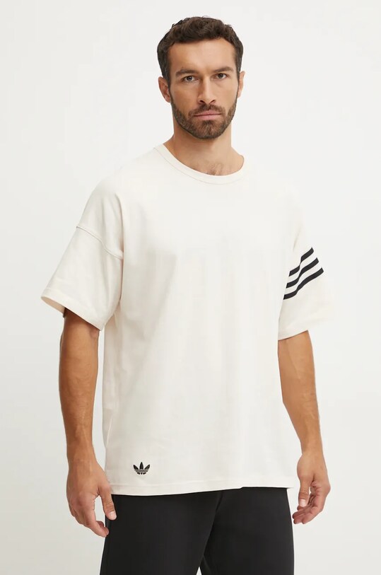 Βαμβακερό μπλουζάκι adidas Originals Neuclassics Tee απλικέ μπεζ JF9139