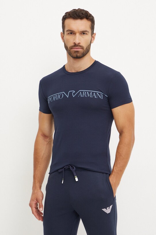 Emporio Armani Underwear tricou lounge print bleumarin 111035.4F516