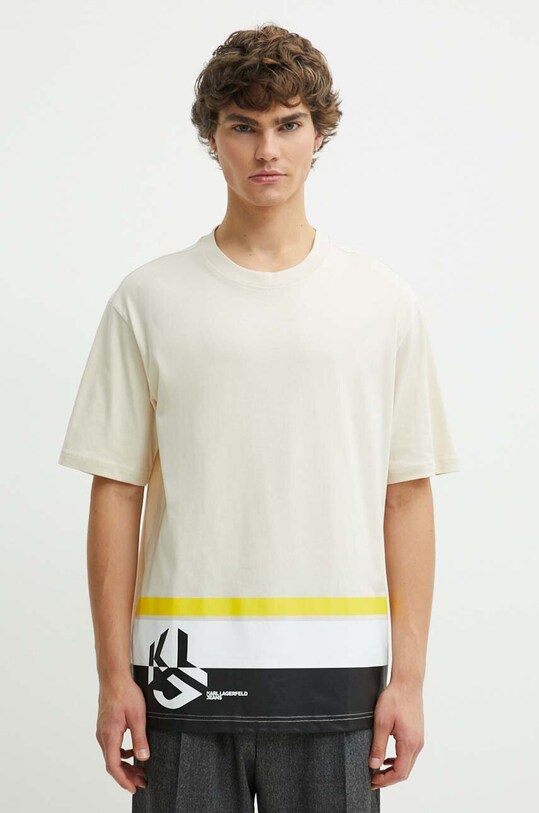Karl Lagerfeld Jeans t-shirt bawełniany nadruk beżowy 245D1702