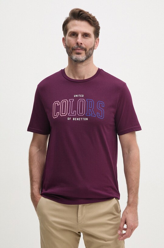 Хлопковая футболка United Colors of Benetton фиолетовой 3I1XU1096