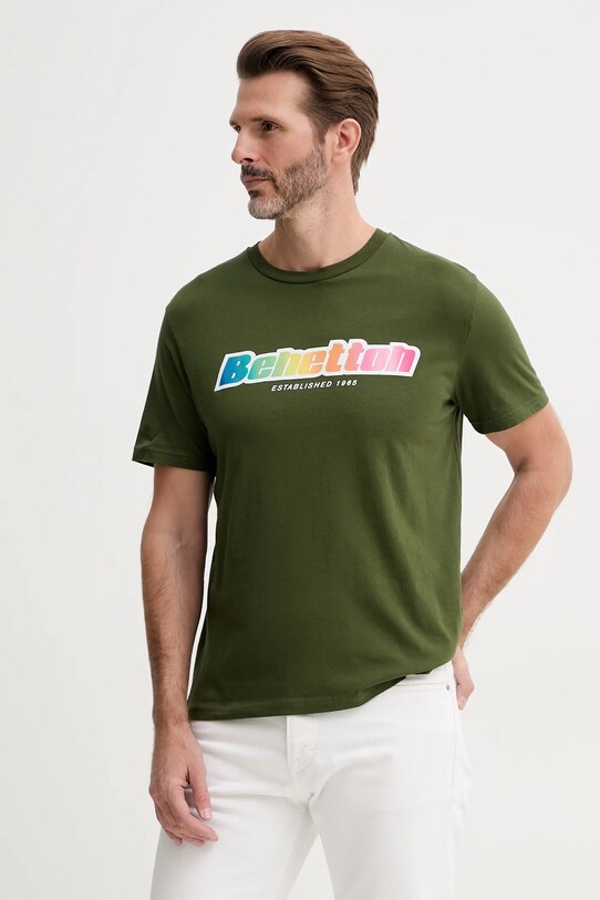 Памучна тениска United Colors of Benetton зелен 3I1XU1096