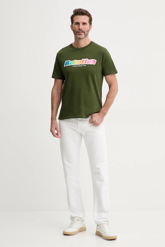 Памучна тениска United Colors of Benetton 3I1XU1096 зелен AW25