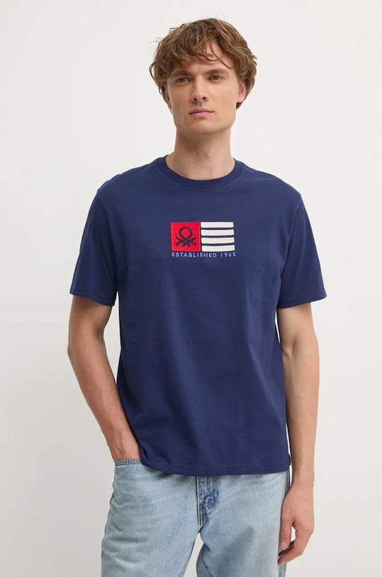 United Colors of Benetton tricou din bumbac imprimeu bleumarin 3VTEU109G