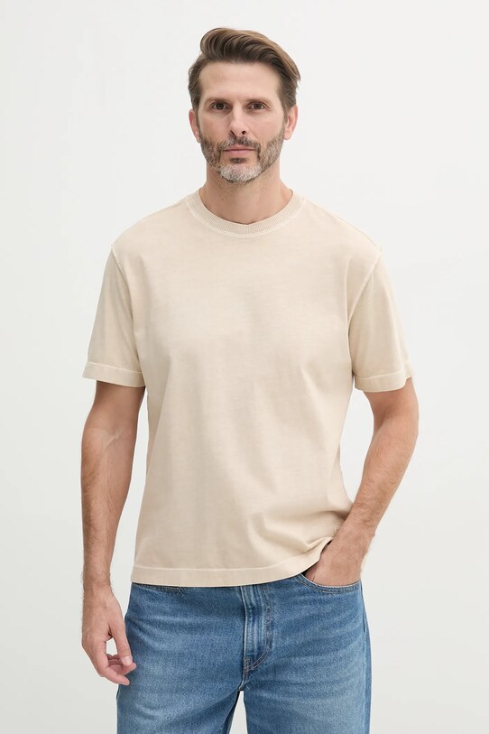 Хлопковая футболка United Colors of Benetton хлопок бежевый 3ZITU1098