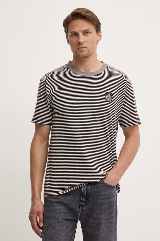 Bavlněné tričko The Kooples kulatý hnědá HTSC29003K