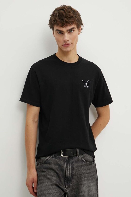 The Kooples tricou din bumbac imprimeu negru HTSC29028K