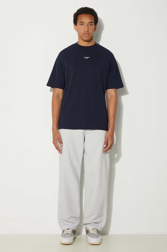 Βαμβακερό μπλουζάκι Drôle de Monsieur Le T-Shirt Slogan Classique PERM.TS202.CO002.NY σκούρο μπλε AW24