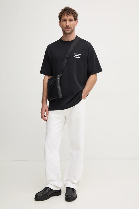 Drôle de Monsieur tricou din bumbac Le T-Shirt Slogan PERM.TS203.CO002.BL negru AW24