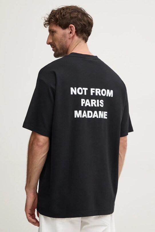 Îmbrăcăminte Drôle de Monsieur tricou din bumbac Le T-Shirt Slogan PERM.TS203.CO002.BL negru